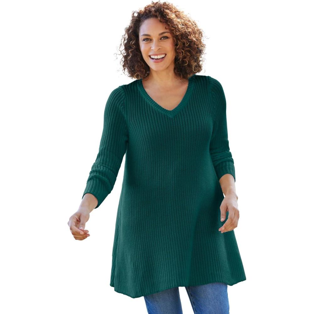 imageWoman Within Plus Size VNeck Shaker Trapeze SweaterEmerald Green