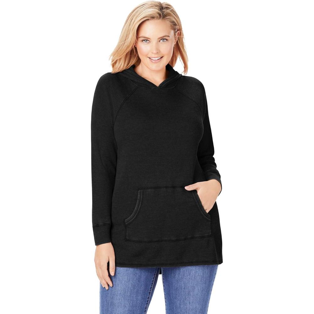 imageWoman Within Plus Size WaffleThermal HoodieBlack