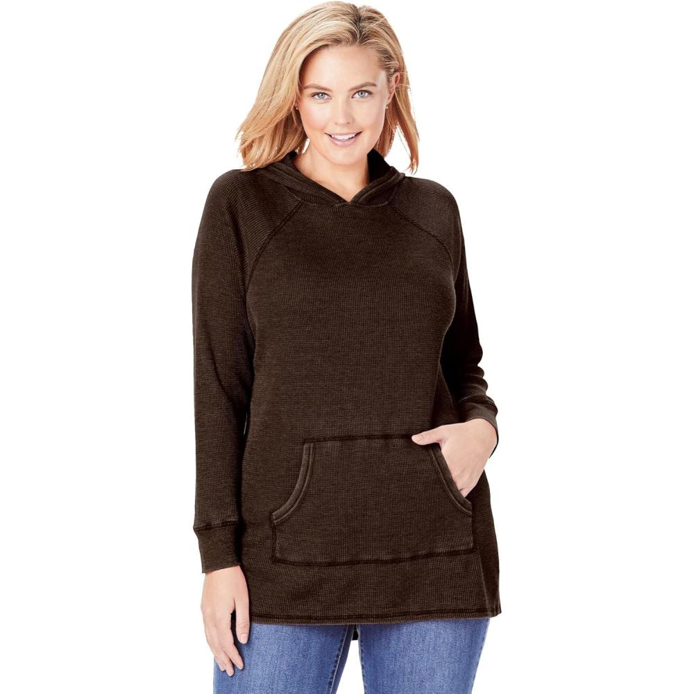 imageWoman Within Plus Size WaffleThermal HoodieChocolate