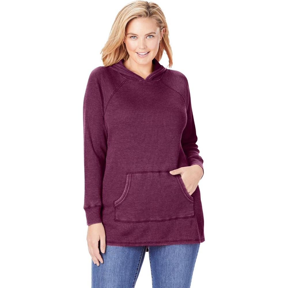 imageWoman Within Plus Size WaffleThermal HoodieDeep Claret