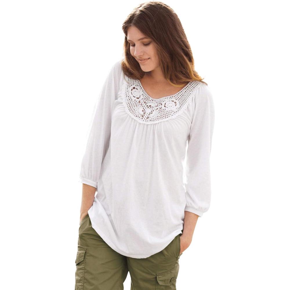 imageellos Plus Size Crochet Trim TunicWhite