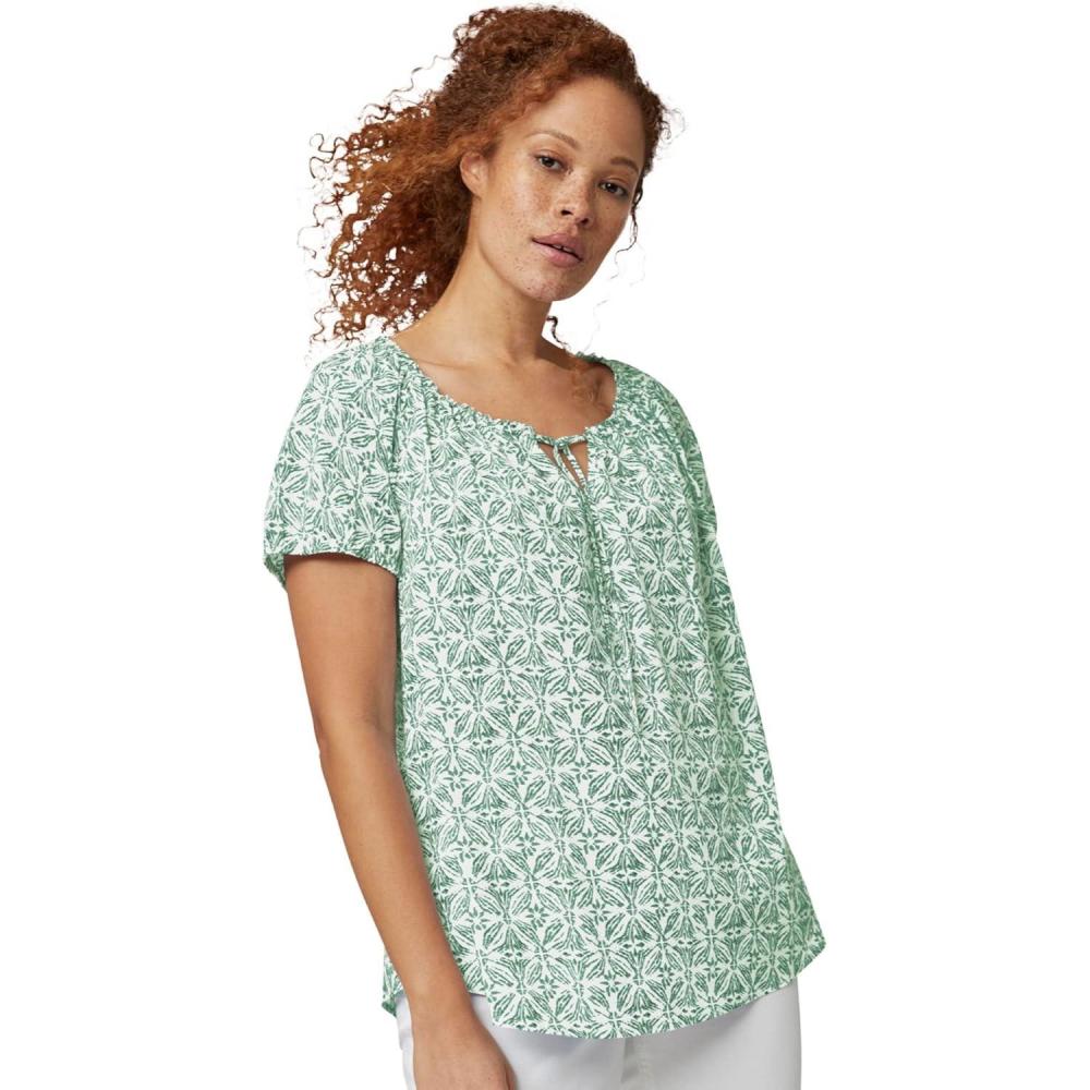 imageellos Plus Size Keyhole Neckline Peasant BlouseWhite Tropical Jade Print