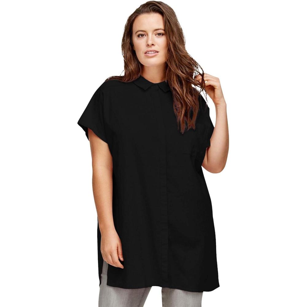 imageellos Plus Size LinenBlend Button Front TunicBlack