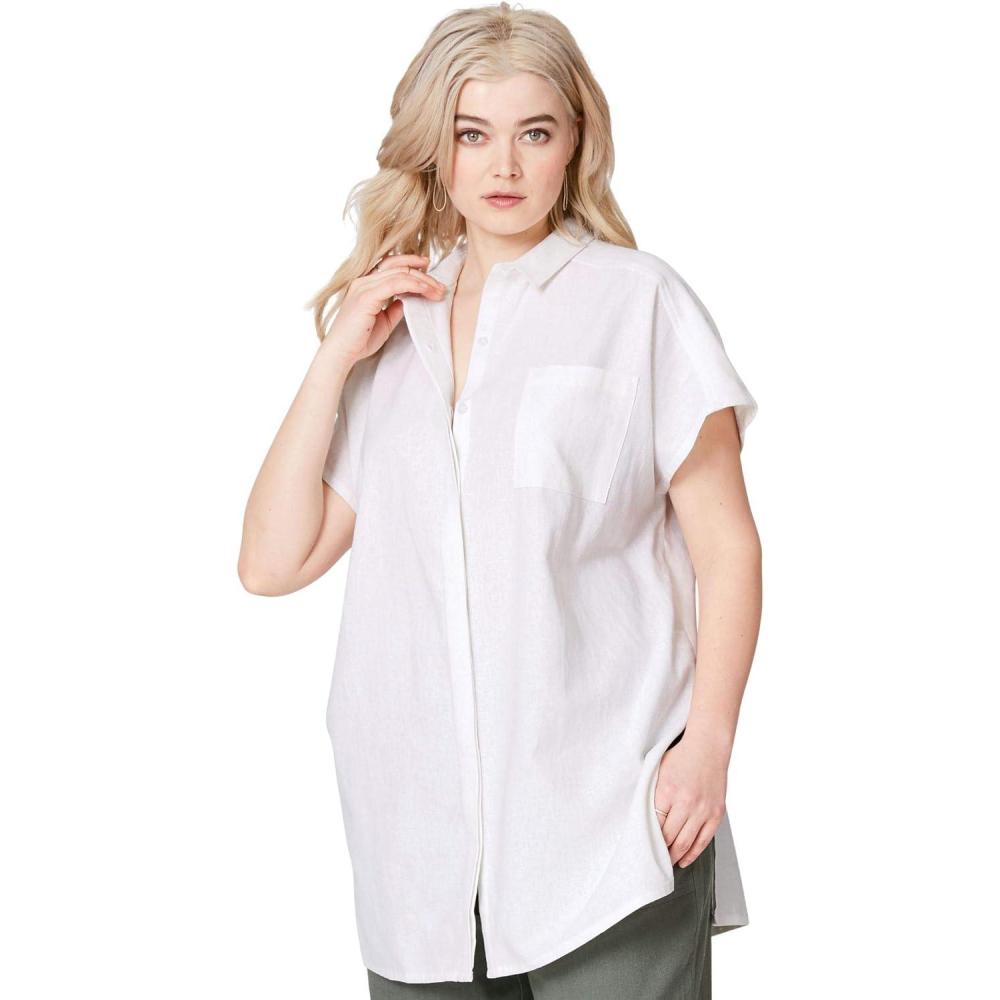imageellos Plus Size LinenBlend Button Front TunicWhite