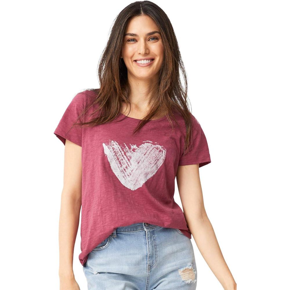 imageellos Plus Size Love Graphic TeeBurgundy Rose Heart