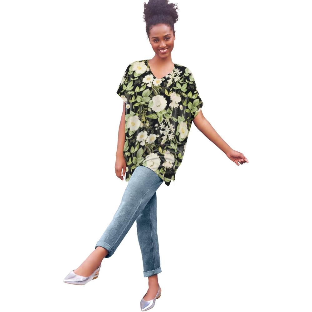 imageellos Plus Size Oversized TunicBlack White Floral