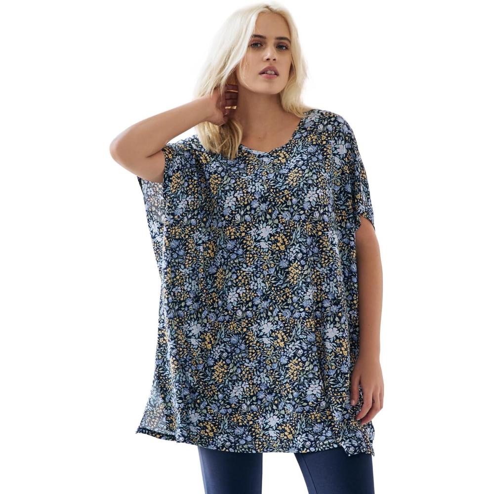 imageellos Plus Size Oversized TunicNavy Ditsy Floral