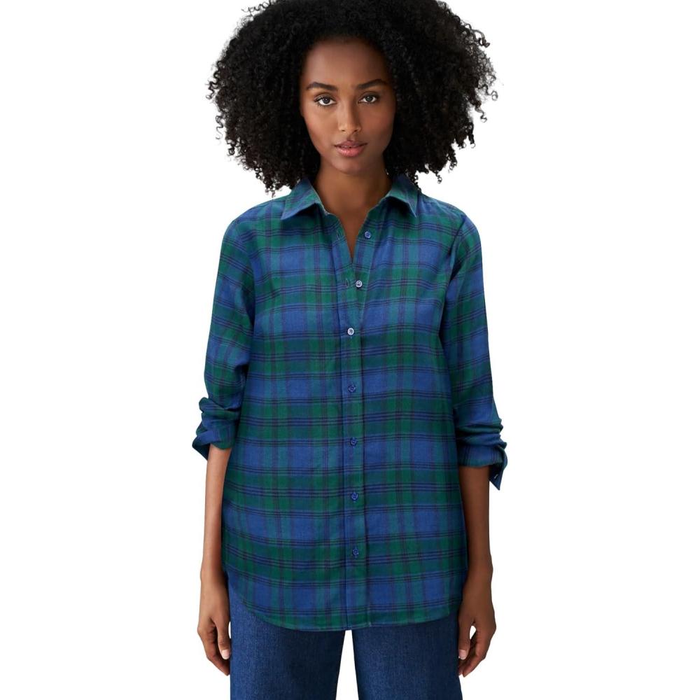 imageellos Plus Size Plaid Flannel ShirtBlack Watch Plaid