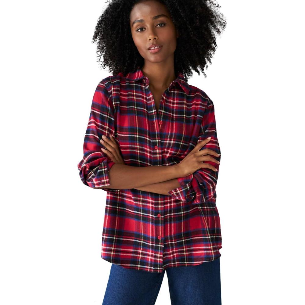 imageellos Plus Size Plaid Flannel ShirtRed Tartan Plaid