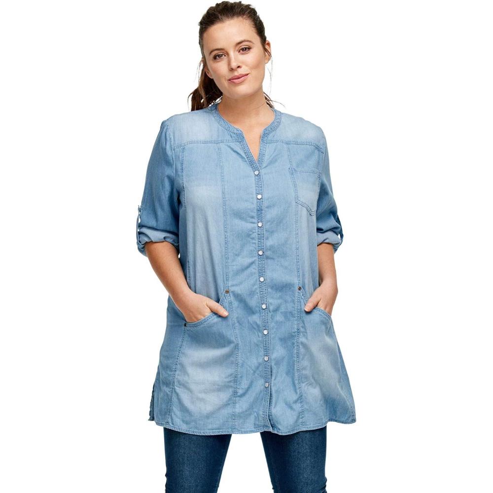 imageellos Plus Size Snap Front Denim TunicBleach