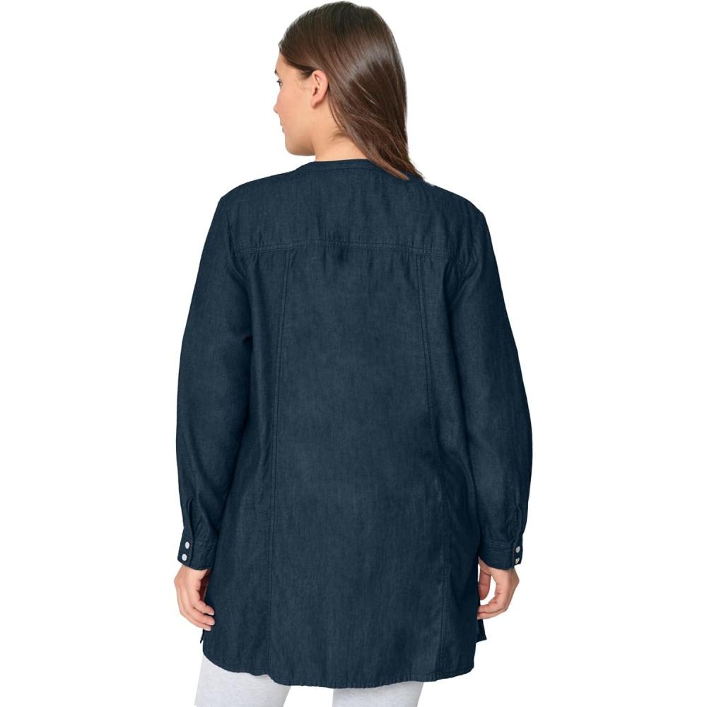 imageellos Plus Size Snap Front Denim TunicIndigo