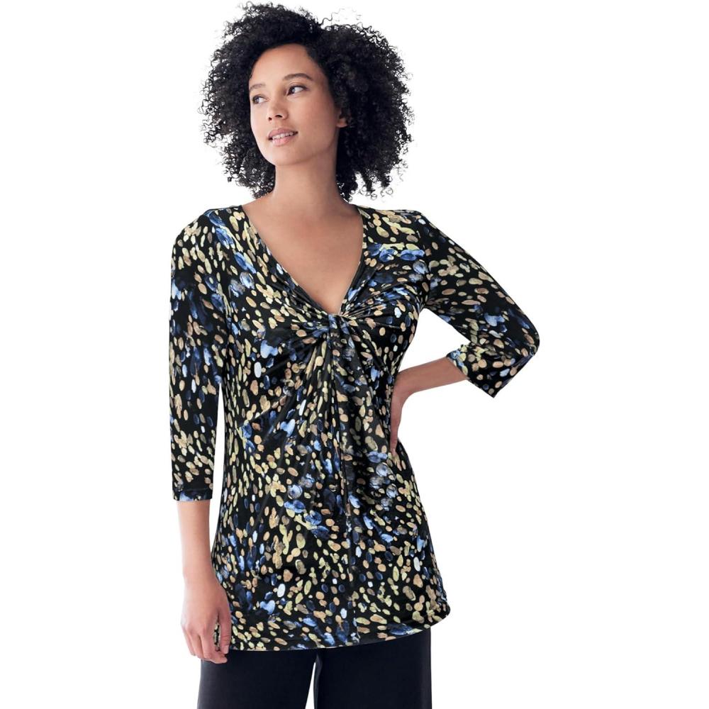 imageellos Plus Size Twisted KnotFront TunicBlack Abstract Dot