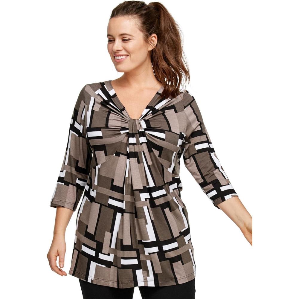 imageellos Plus Size Twisted KnotFront TunicBlack White Print