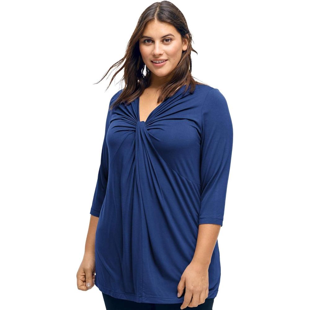 imageellos Plus Size Twisted KnotFront TunicTwilight Blue