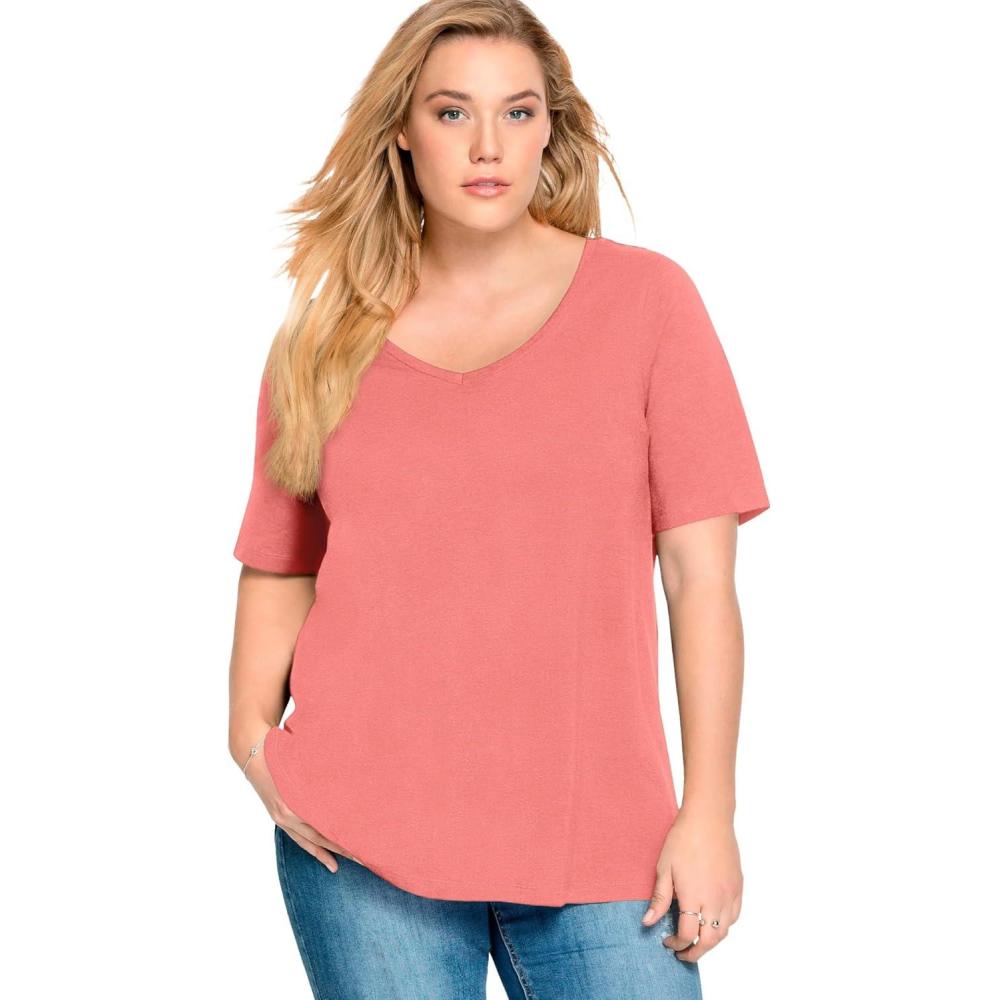 imageellos Plus Size VNeck ALine TunicSweet Coral