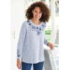 Woman Within Plus Size Floral Embroidered Sweatshirt Tee(Black Marled Embroidery)