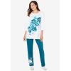 Woman Within Plus Size Floral Tee And Pant Set(Navy Floral Placement)