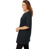 Woman Within Plus Size Perfect Roll-Tab-Sleeve Notch-Neck Tunic(Black)