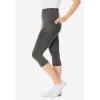 Woman Within Plus Size Petite Stretch-Cotton Knit Pull-On Pocket Capri Leggings(Black Wash)