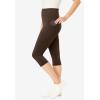Woman Within Plus Size Petite Stretch-Cotton Knit Pull-On Pocket Capri Leggings(Chocolate)