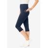 Woman Within Plus Size Petite Stretch-Cotton Knit Pull-On Pocket Capri Leggings(Navy)