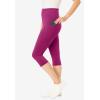 Woman Within Plus Size Petite Stretch-Cotton Knit Pull-On Pocket Capri Leggings(Raspberry)