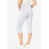 Woman Within Plus Size Petite Stretch-Cotton Knit Pull-On Pocket Capri Leggings(White)
