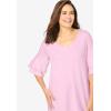 Woman Within Plus Size Ruffled Elbow-Sleeve Tunic(Pink)