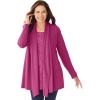 Woman Within Plus Size 2-Fer Cardigan & Attached Lace Tunic(Raspberry)