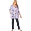 Woman Within Plus Size 2-Pocket Swing Tunic(Pink Stamp Botanical)