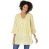 Woman Within Plus Size Bell-Sleeve V-Neck Tunic(Primrose Yellow Leaf)