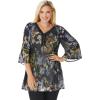 Woman Within Plus Size Embellished Pleated Blouse(Black Lilac Floral)