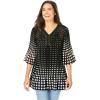 Woman Within Plus Size Embellished Pleated Blouse(Black Linear Gradient Dot)