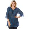 Woman Within Plus Size Embellished Pleated Blouse(Deep Teal Batik Tile)