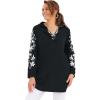 Woman Within Plus Size Embroidered Hoodie Sweatshirt(Black Embroidery)
