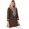 Woman Within Plus Size Embroidered Knit Tunic(Chocolate)