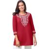 Woman Within Plus Size Embroidered Knit Tunic(Classic Red)