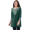 Woman Within Plus Size Embroidered Knit Tunic(Emerald Green)