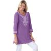 Woman Within Plus Size Embroidered Knit Tunic(Pretty Violet)
