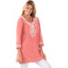 Woman Within Plus Size Embroidered Knit Tunic(Sweet Coral)