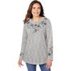 Woman Within Plus Size Floral Embroidered Sweatshirt Tee(Black Marled Embroidery)