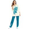 Woman Within Plus Size Floral Tee And Pant Set(Deep Teal Floral Placement)