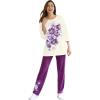 Woman Within Plus Size Floral Tee And Pant Set(Plum Purple Floral Placement)