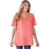 Woman Within Plus Size Lace Sleeve Tunic(Sweet Coral)