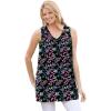 Woman Within Plus Size Perfect Printed Sleeveless Shirred V-Neck Tunic(Black Multi Floral)