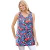 Woman Within Plus Size Perfect Printed Sleeveless Shirred V-Neck Tunic(Black Multi Garden)