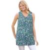 Woman Within Plus Size Perfect Printed Sleeveless Shirred V-Neck Tunic(Emerald Green Field Floral)