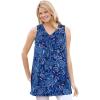 Woman Within Plus Size Perfect Printed Sleeveless Shirred V-Neck Tunic(Evening Blue Paisley)
