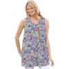Woman Within Plus Size Perfect Printed Sleeveless Shirred V-Neck Tunic(Heather Grey Field Floral)