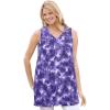 Woman Within Plus Size Perfect Printed Sleeveless Shirred V-Neck Tunic(Petal Purple Tie Dye)